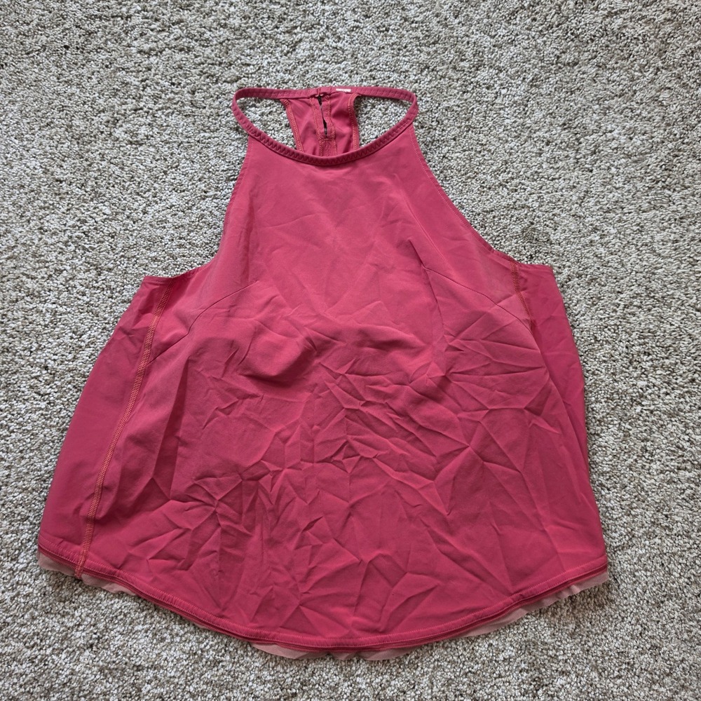 Lululemon High Neck Racerback Tank Top Womens 4 Pink Mesh Trim Activewear Yoga
